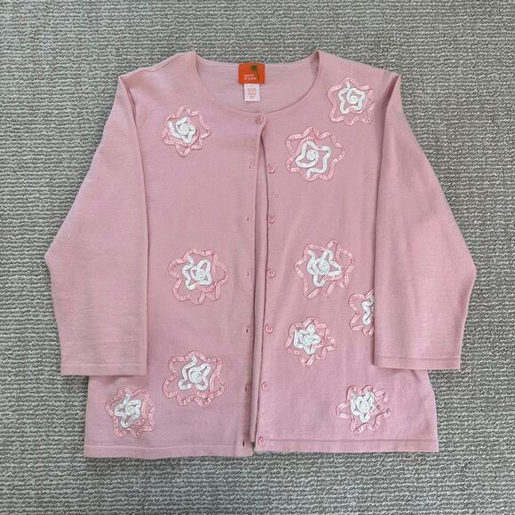 Coquette Balletcore Pink Embroidered Cardigan Vintage Soft Girl Grandma top - Picture 2 of 8